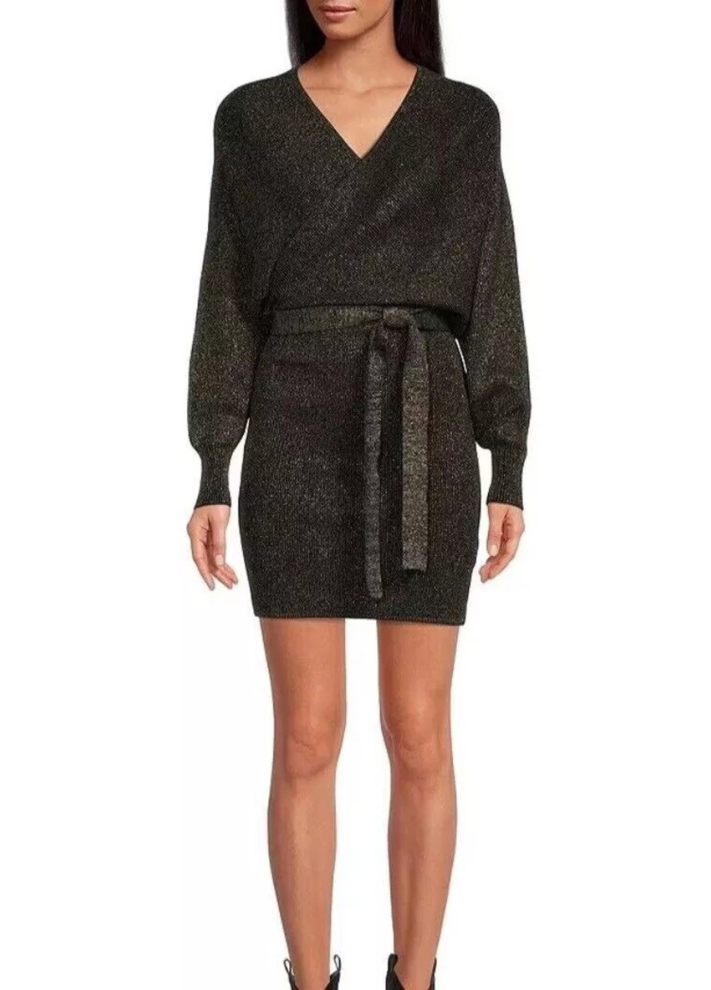 Графитовое вечернее, праздничный платье на запах, платье-свитер Gianni Bini однотонное