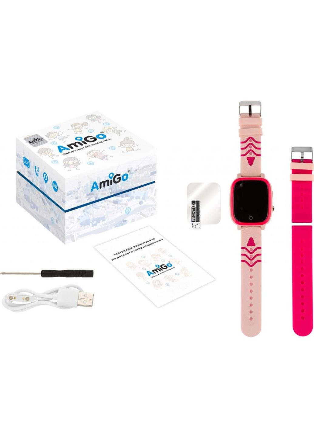 Смарт-часи GO005 4G WIFI Kids waterproof Thermometer Pink (747018) Amigo (250095836)