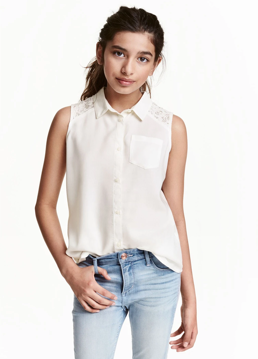Молочная однотонная блузка H&M летняя