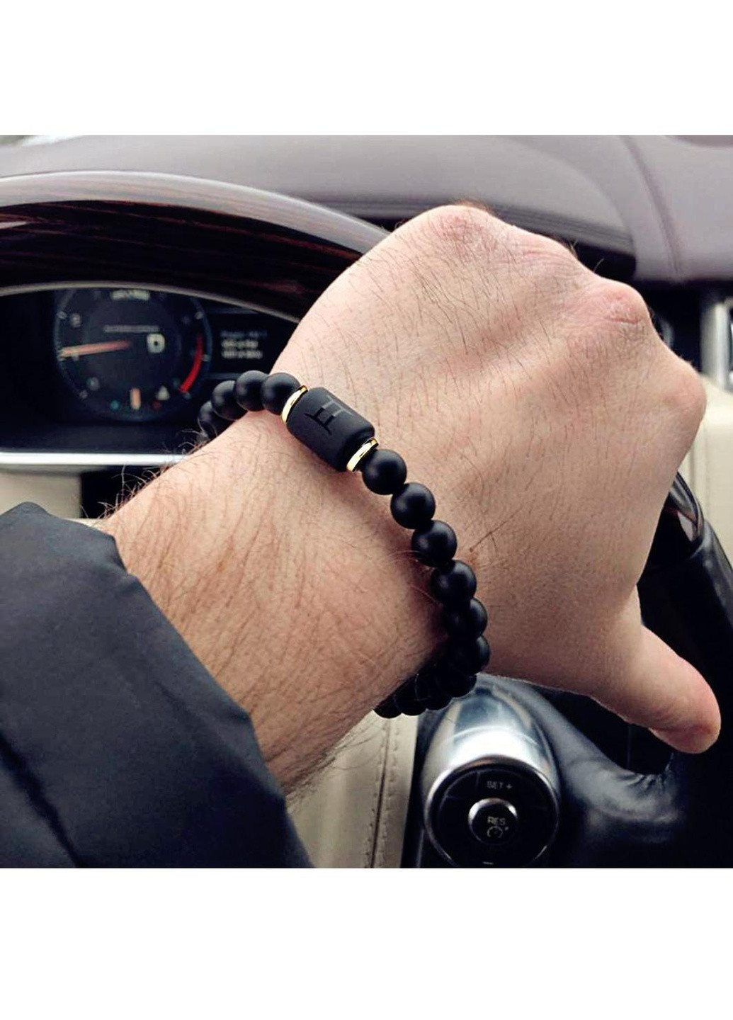 Браслет із знаком Зодіаку Водолій із дорогоцінного каміння Оніксу та Агату 17-20см No Brand (254478395)