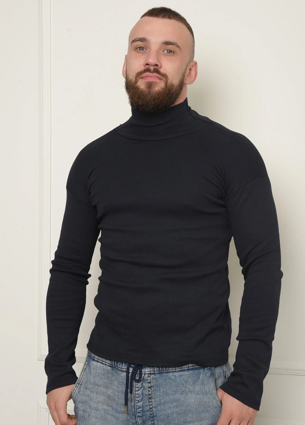 Гольф мужской темно-синий на флисе однотонный Let's Shop (257631169)