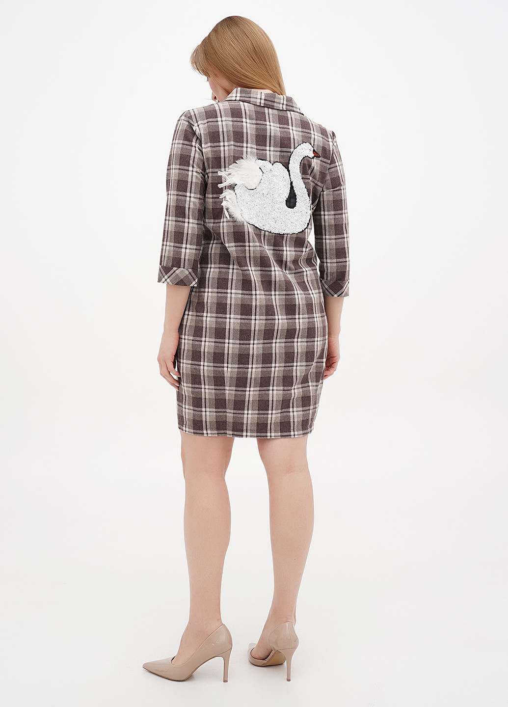 Коричневое кэжуал платье Sassofono в клетку