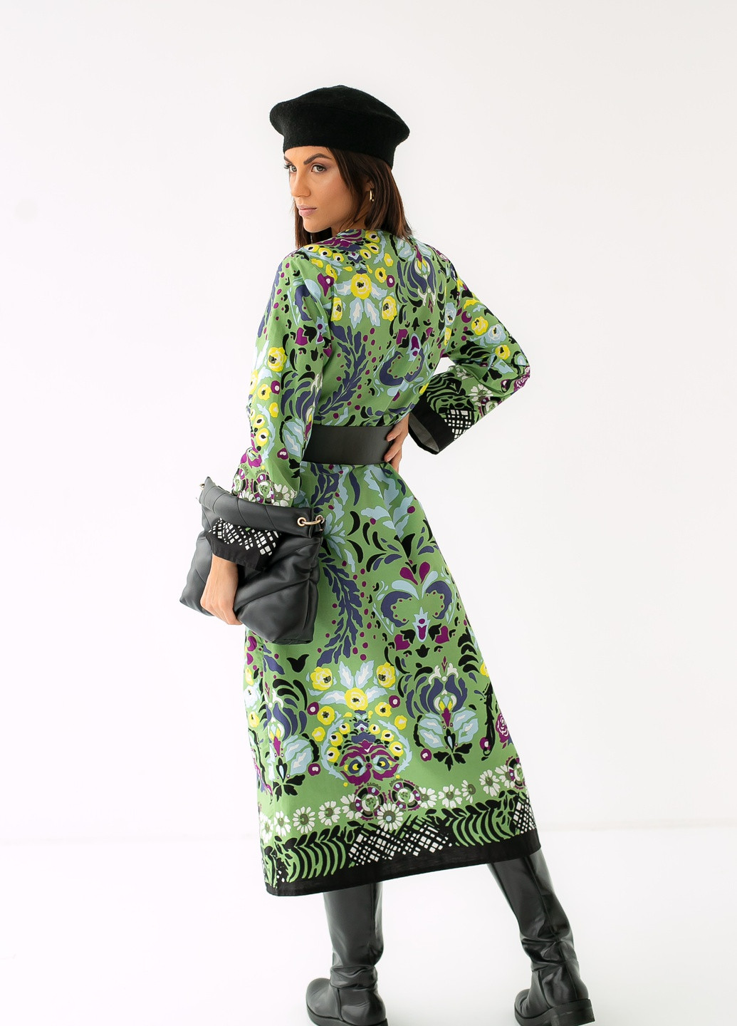 Оливковое (хаки) кэжуал платье No Brand с орнаментом