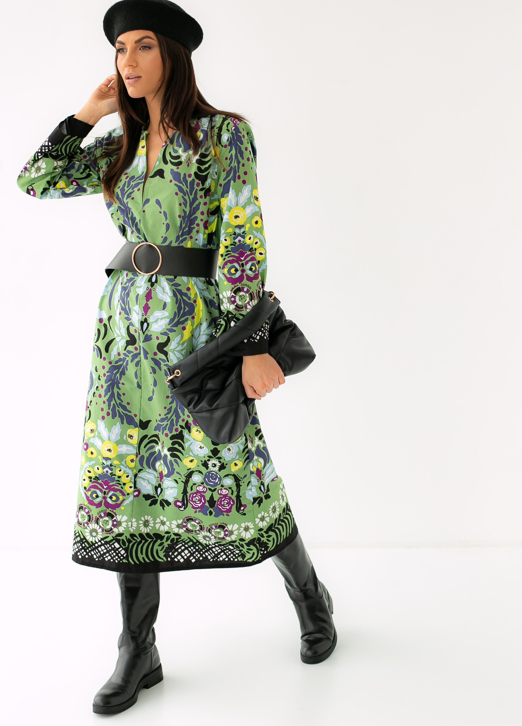 Оливковое (хаки) кэжуал платье No Brand с орнаментом