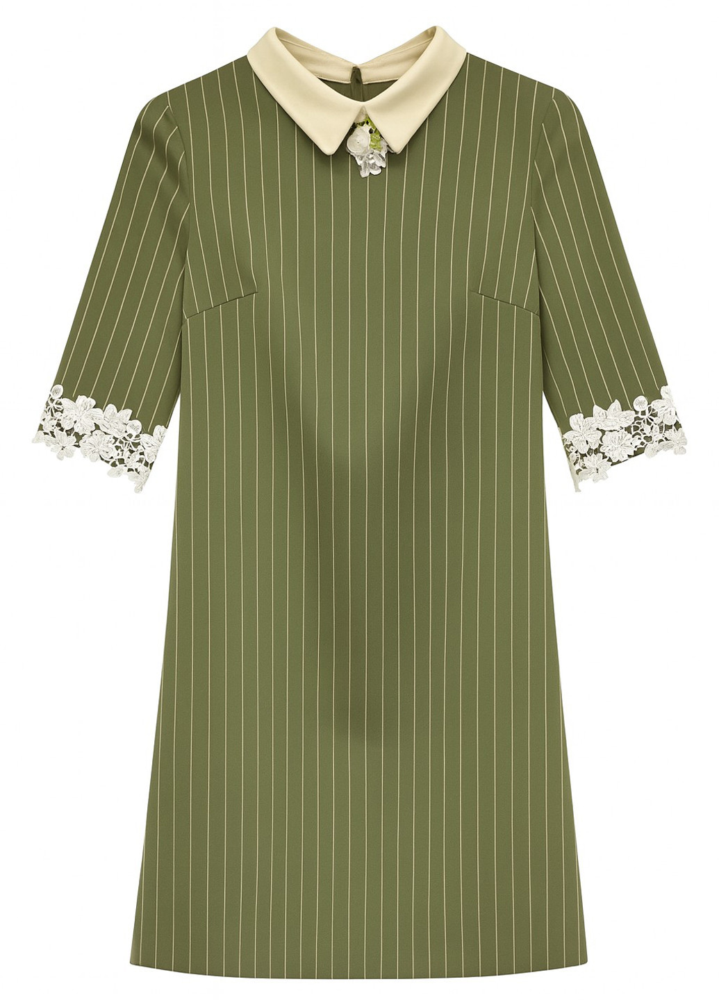 Оливковое кэжуал платье а-силуэт Sassofono в полоску