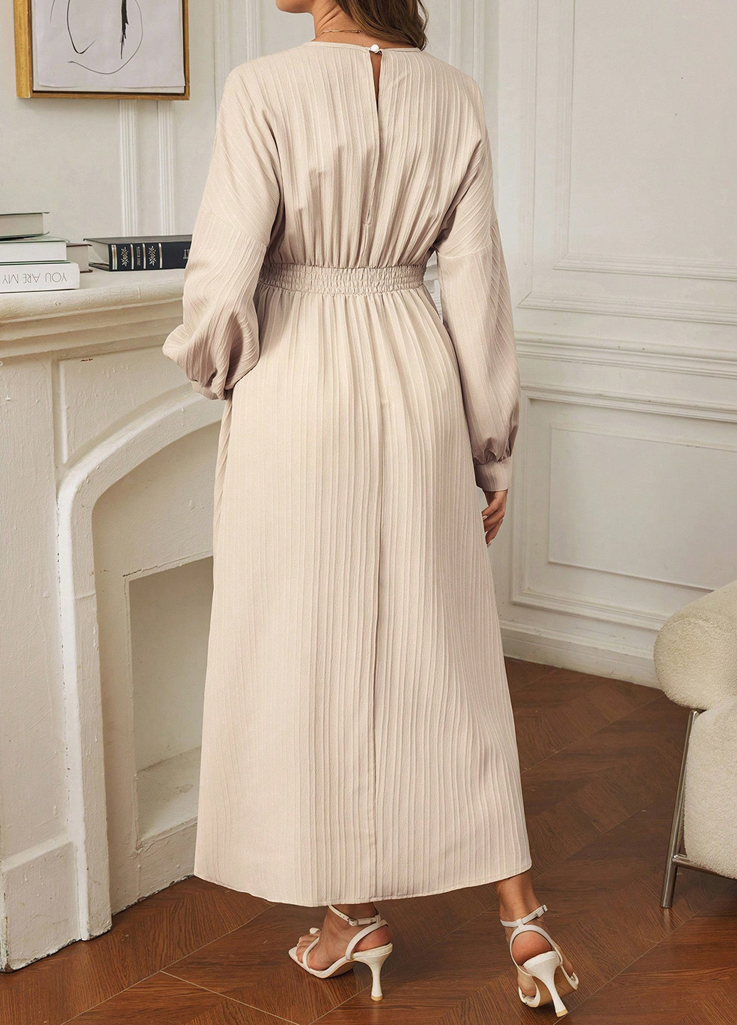 Бежевое праздничный, кэжуал платье SHEIN однотонное