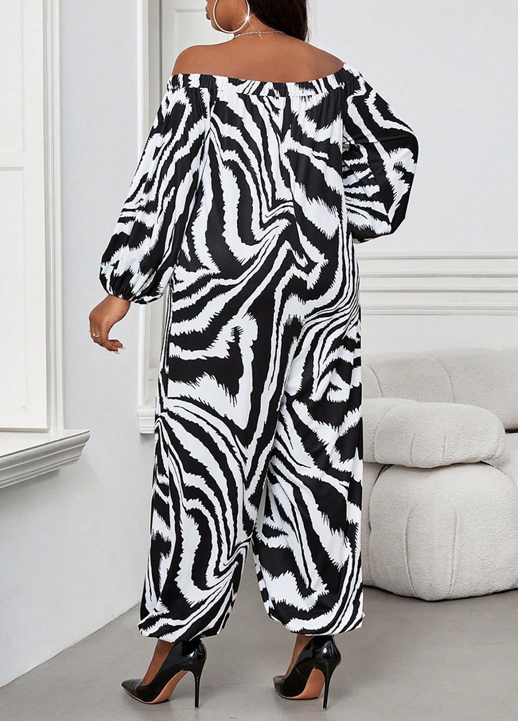 Комбинезон SHEIN комбинезон-брюки зебра чёрно-белого кэжуал полиэстер