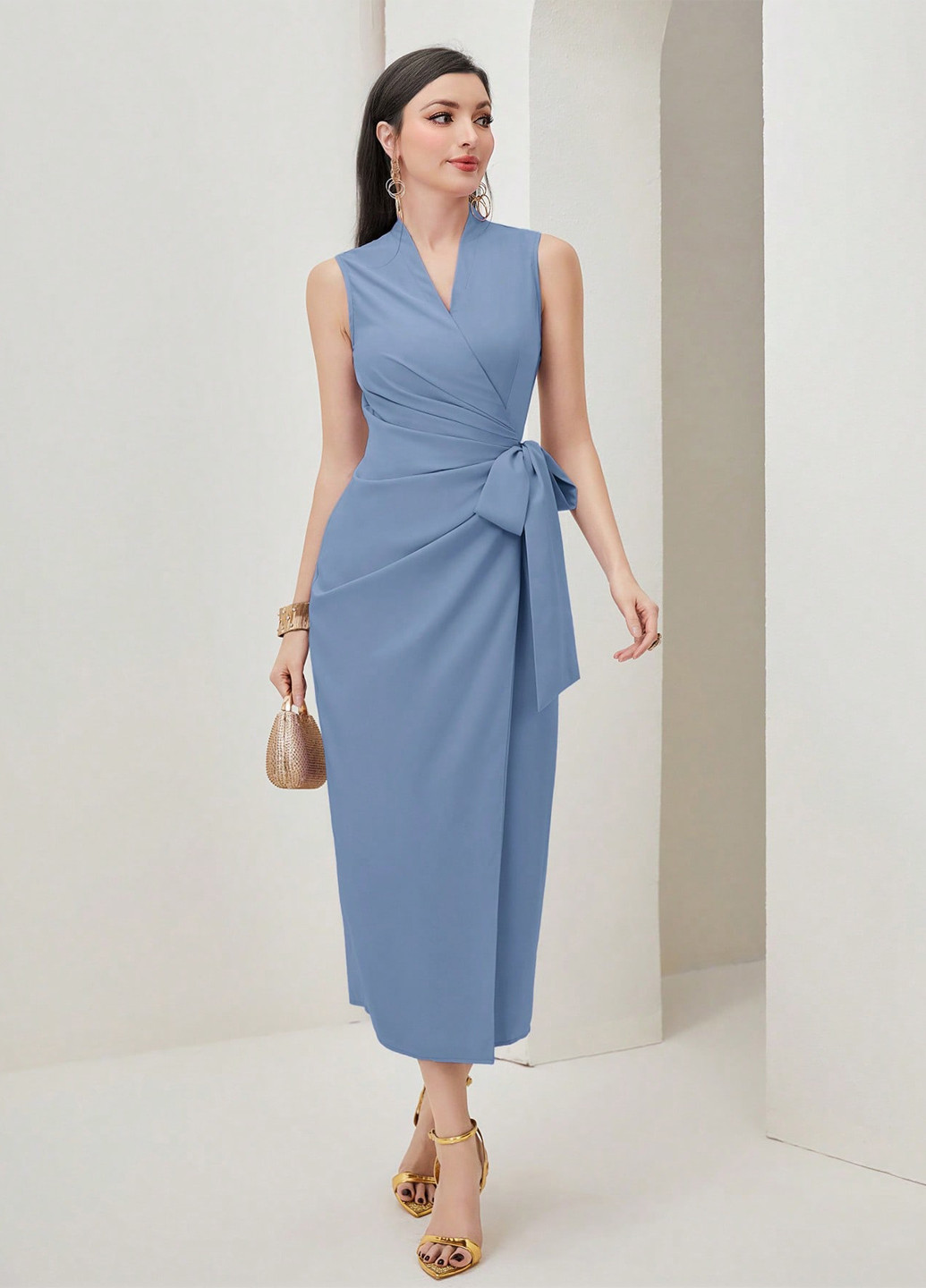 Сіро-голубий кежуал сукня на запах SHEIN однотонна