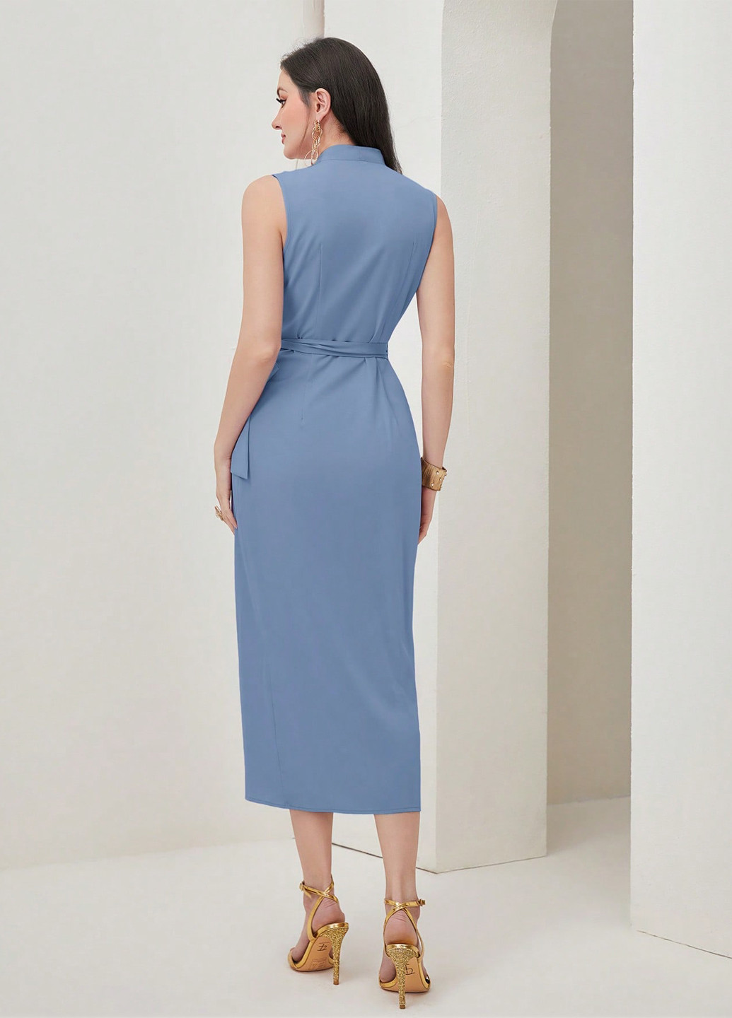 Сіро-голубий кежуал сукня на запах SHEIN однотонна