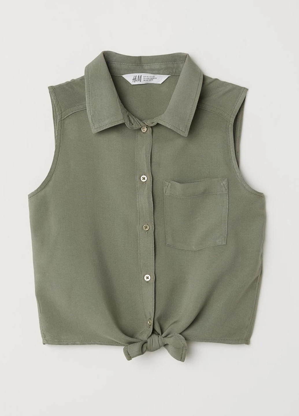 Оливковая (хаки) однотонная блузка без рукава H&M летняя