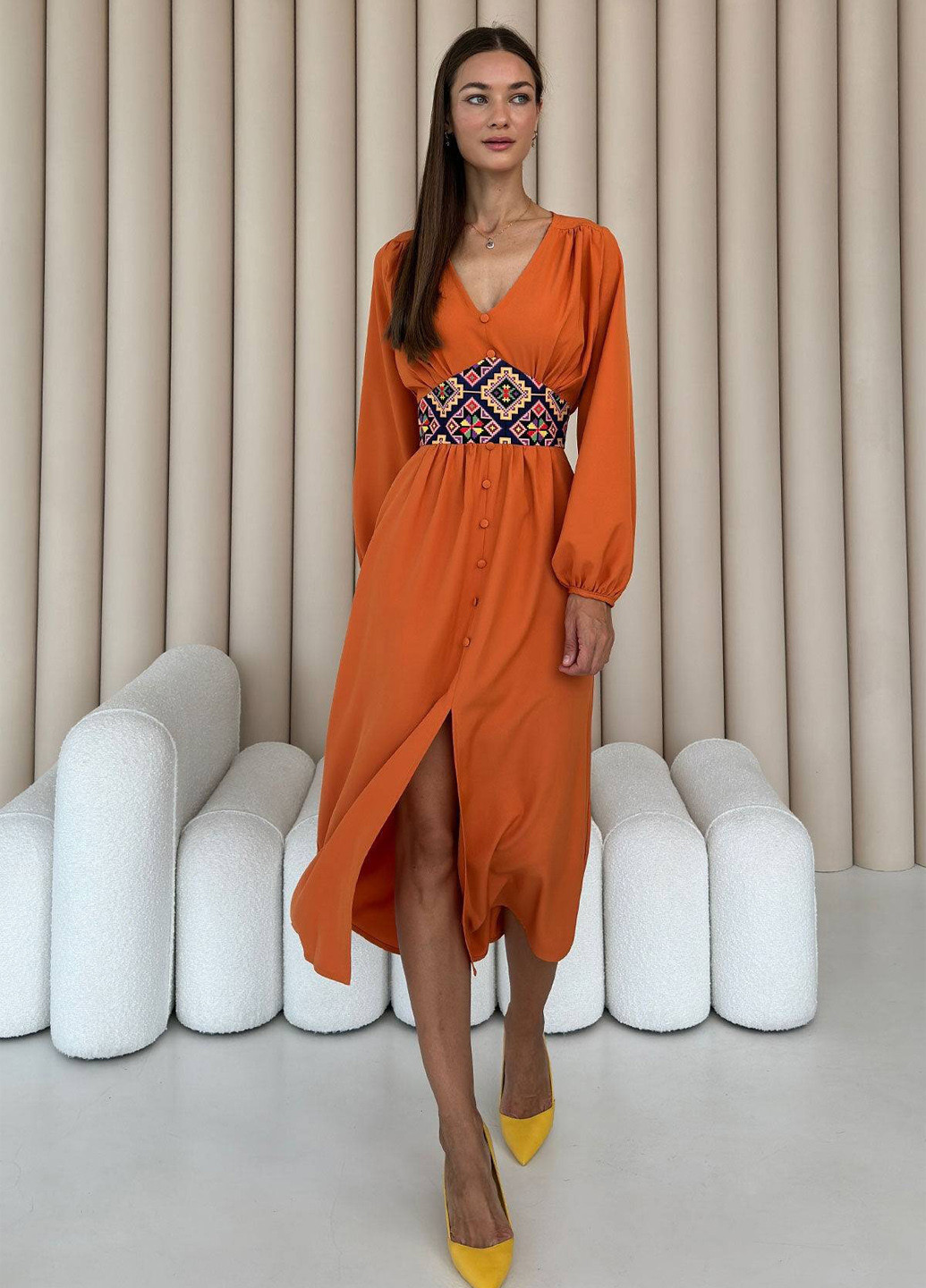 Помаранчева кежуал сукня кльош No Brand з геометричним візерунком