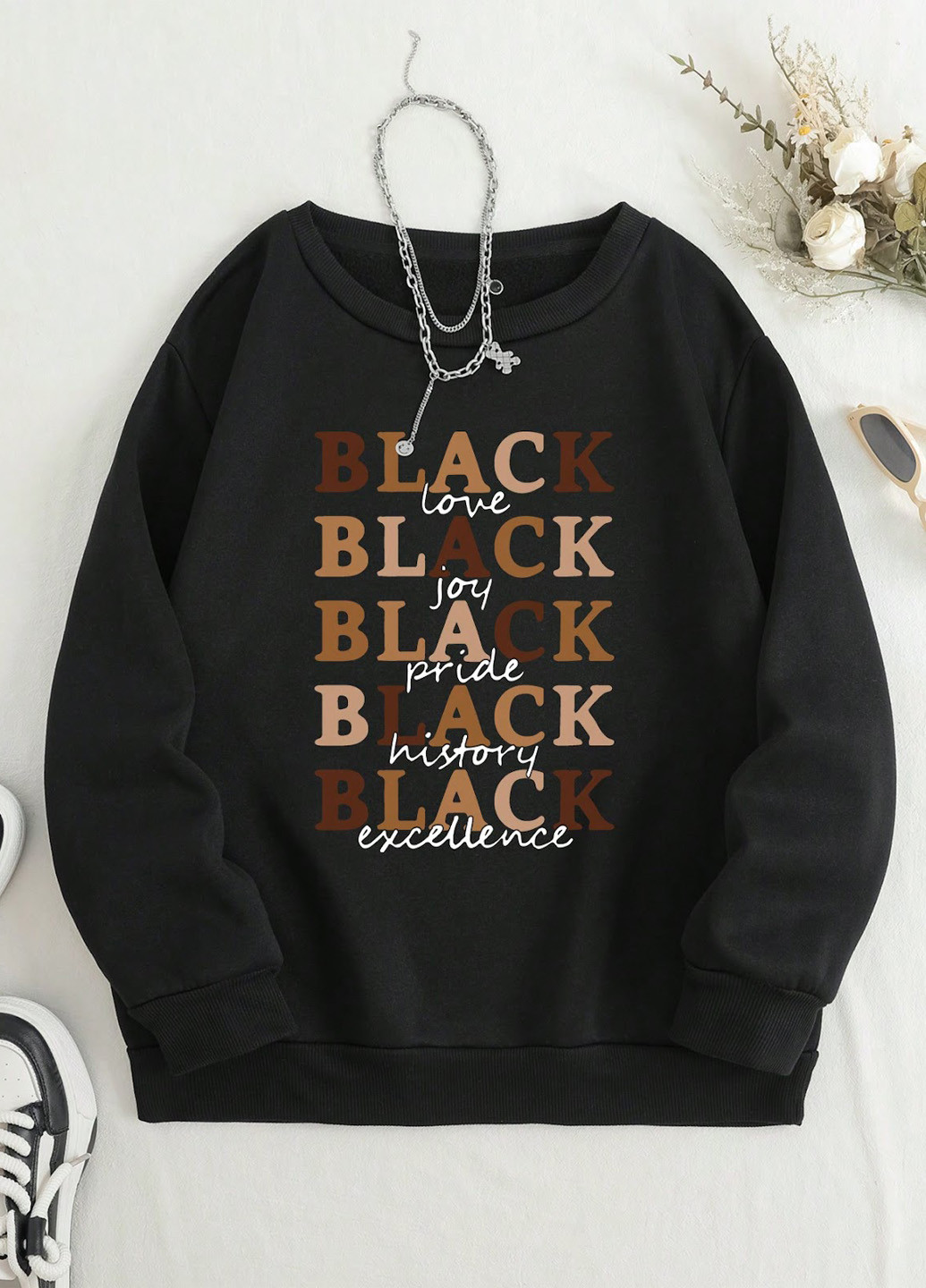 Чорний світшот SHEIN напис без декору (330763263)