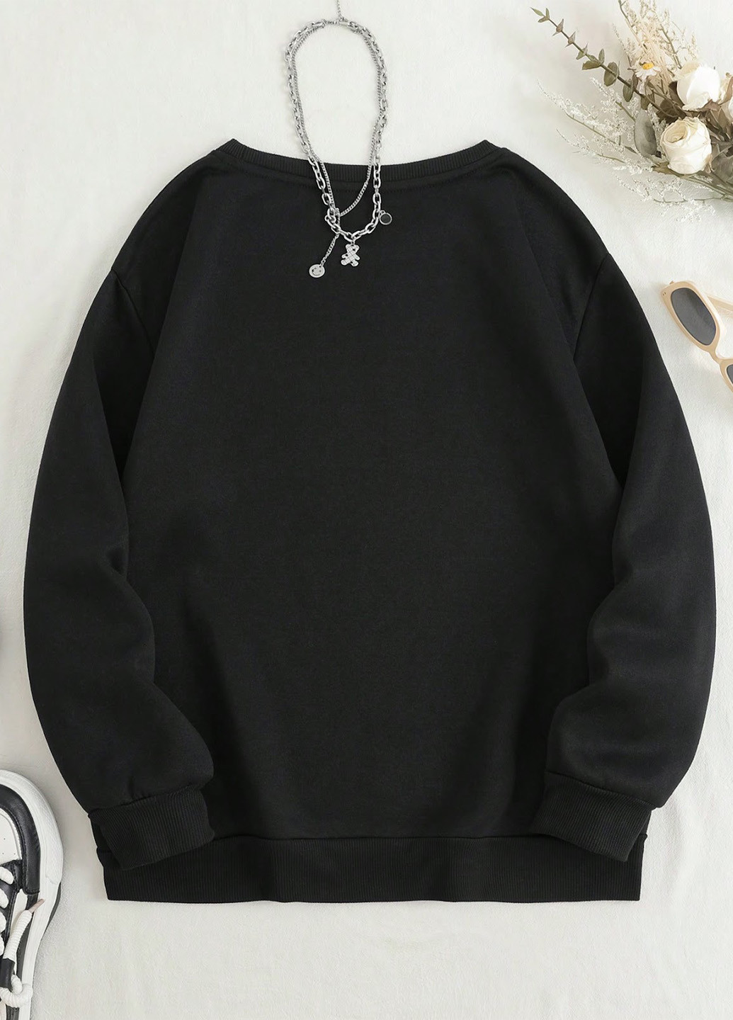 Чорний світшот SHEIN напис без декору (330763263)