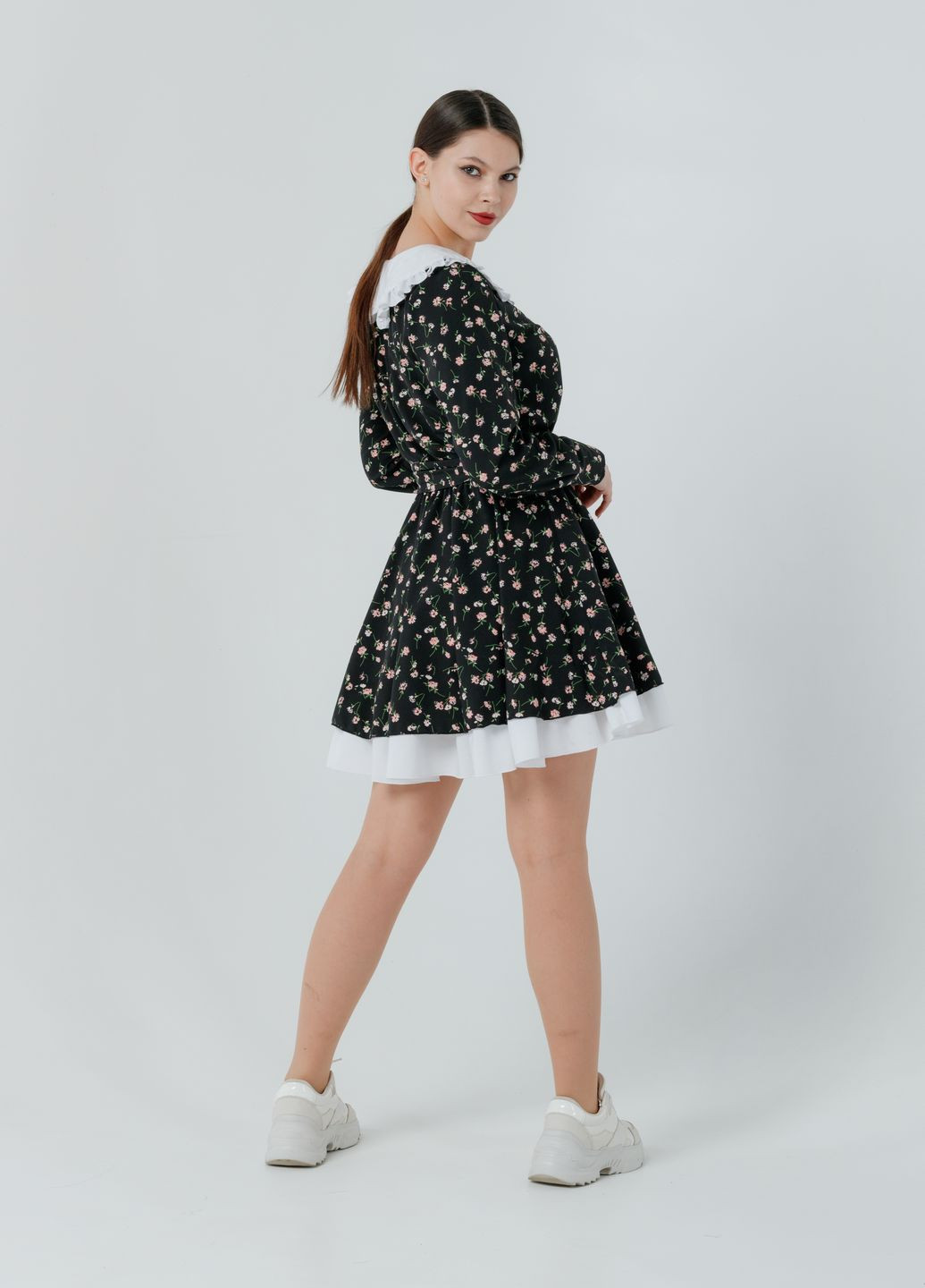 Черное кэжуал платье so-78298-blk клеш Alpama с цветочным принтом