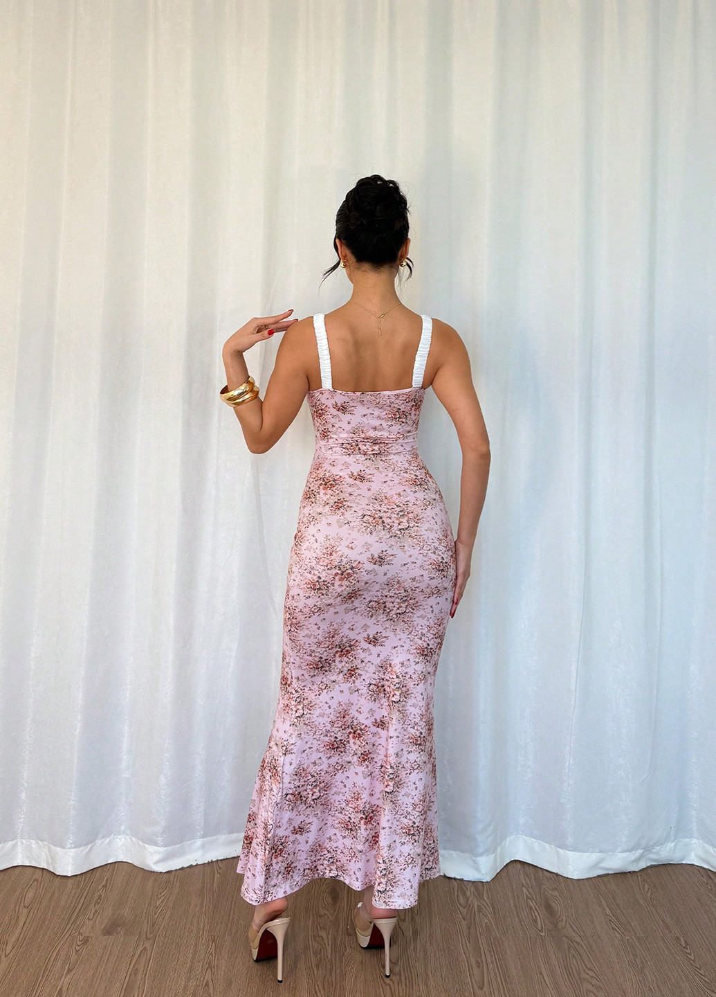 Розовое праздничный, вечернее, кэжуал платье годе SHEIN с цветочным принтом