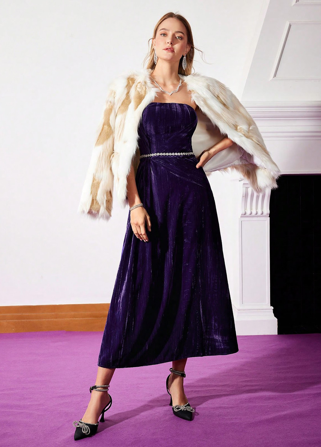 Темно-фіолетова вечірня, коктейльна сукня з відкритими плечима, а-силует SHEIN однотонна