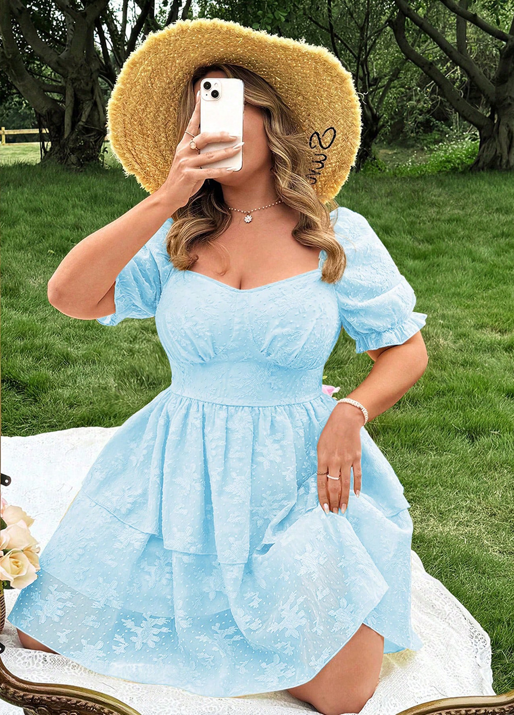 Голубое кэжуал платье а-силуэт SHEIN однотонное