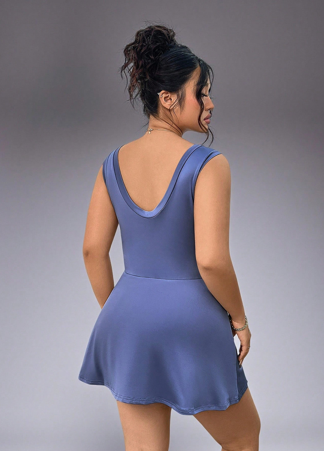 Комбинезон SHEIN комбинезон-шорты однотонный синий спортивный, кэжуал полиэстер, трикотаж