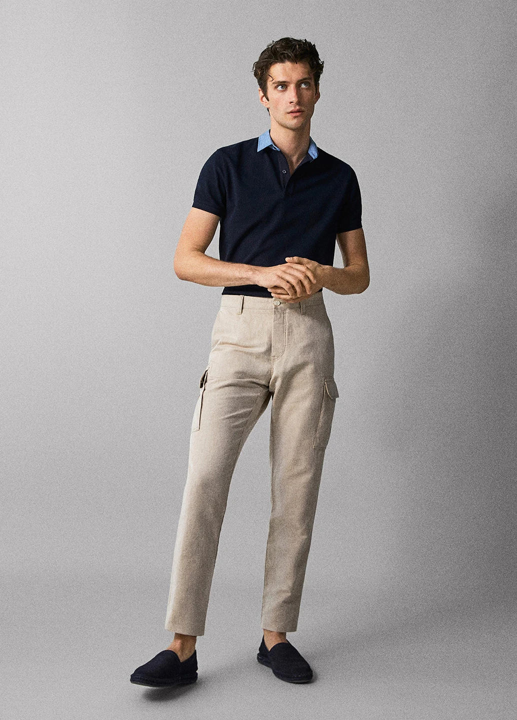 Темно-синяя футболка-поло для мужчин Massimo Dutti однотонная