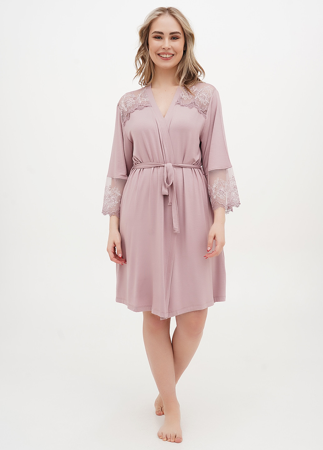 Бузковий демісезонний комплект (нічна сорочка, халат) Cotpark