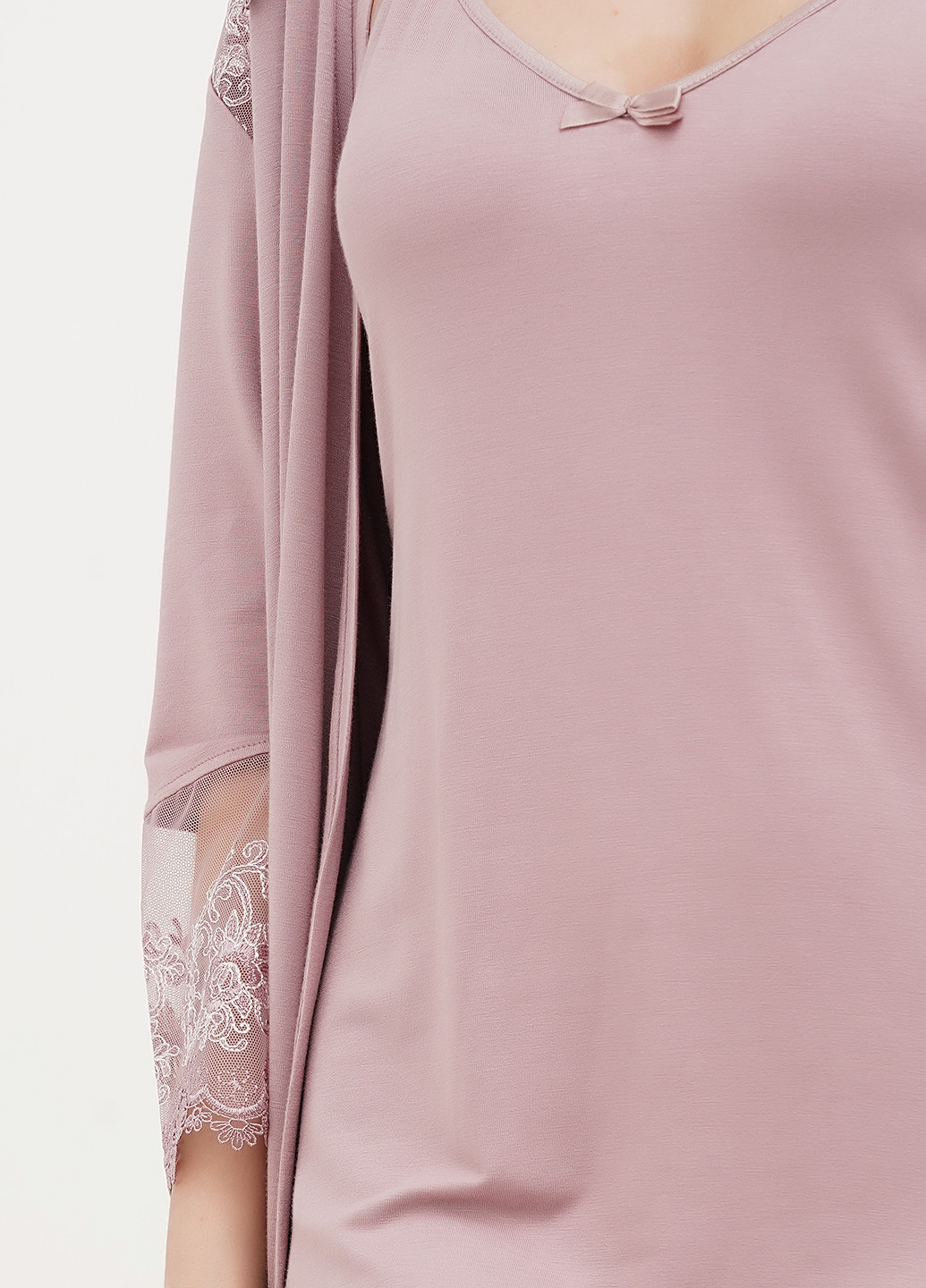 Бузковий демісезонний комплект (нічна сорочка, халат) Cotpark