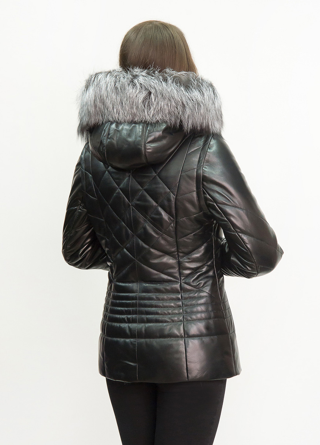 Черная зимняя куртка кожаная Fabio Monti