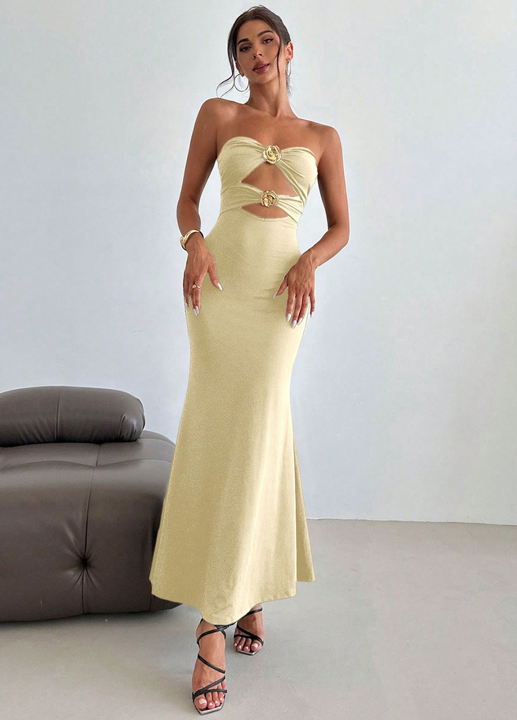 Кремова кежуал сукня силуетна, з відкритими плечима, з відкритою спиною SHEIN однотонна