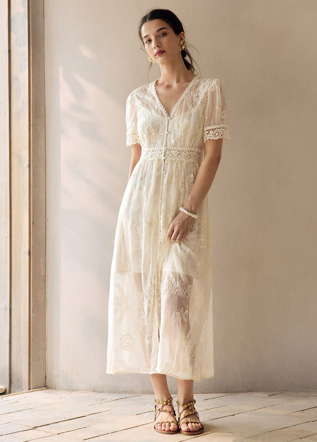 Кремова святковий сукня а-силует SHEIN однотонна