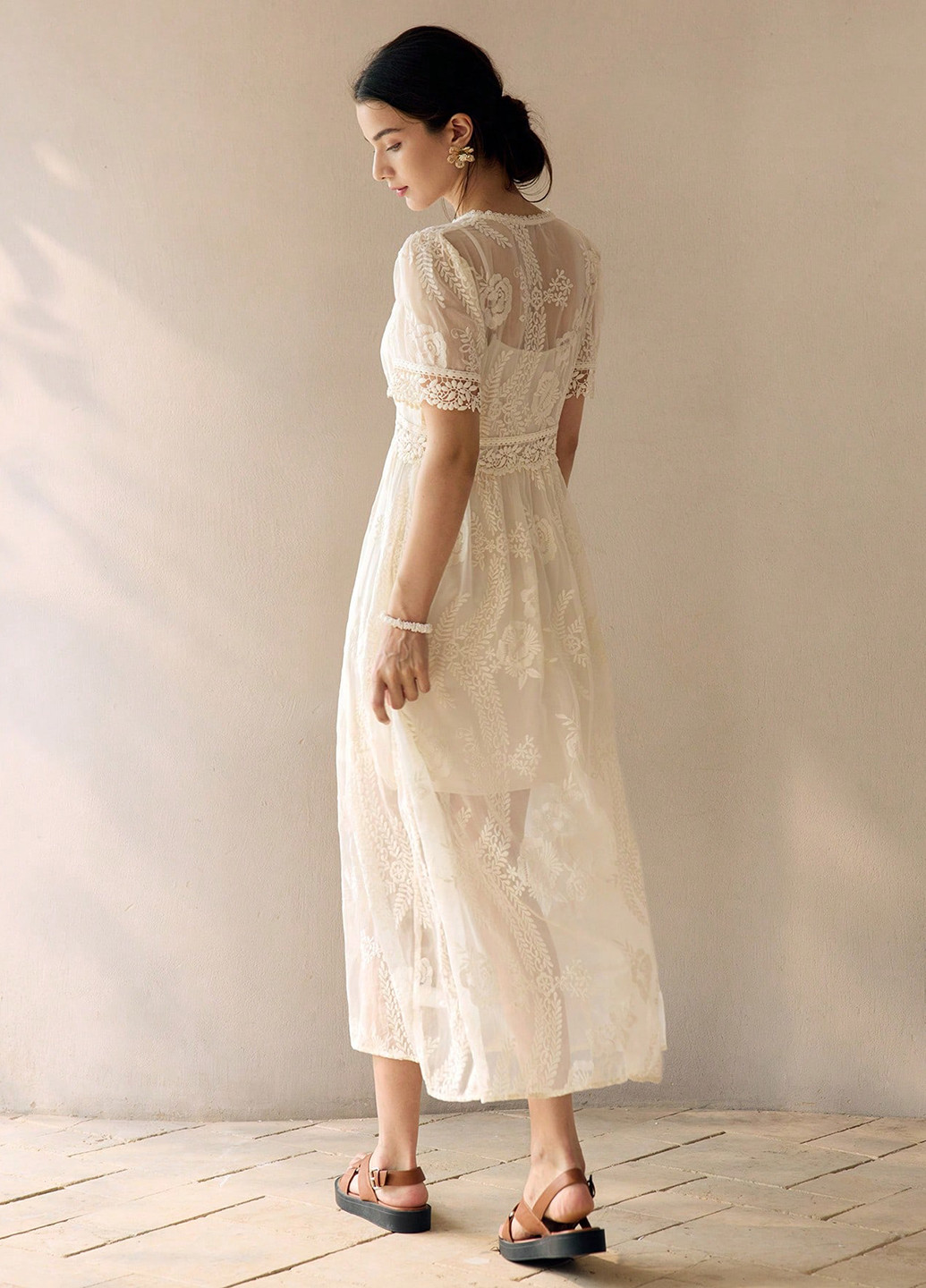 Кремова святковий сукня а-силует SHEIN однотонна