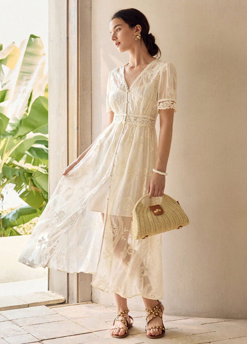 Кремова святковий сукня а-силует SHEIN однотонна