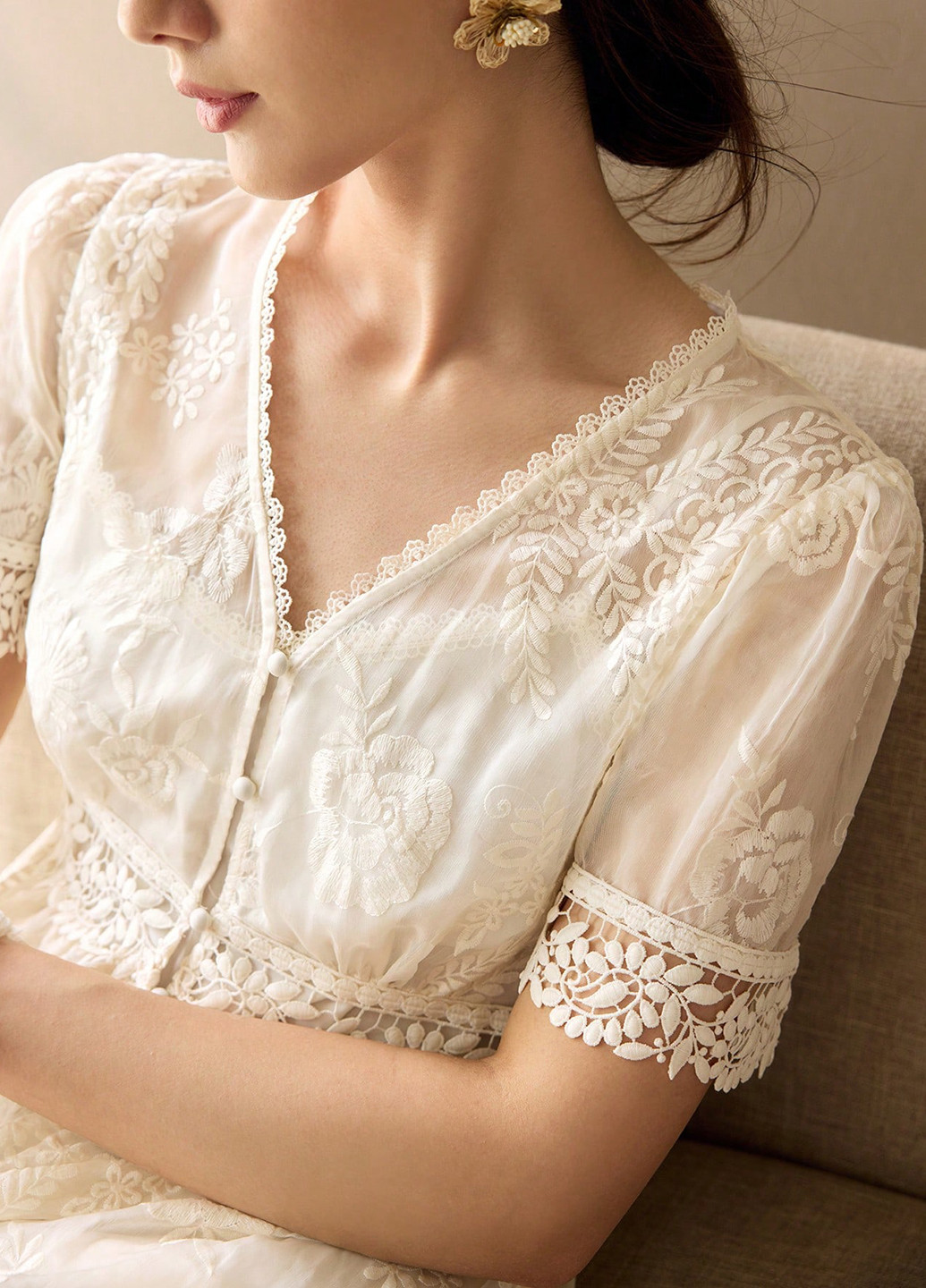 Кремова святковий сукня а-силует SHEIN однотонна