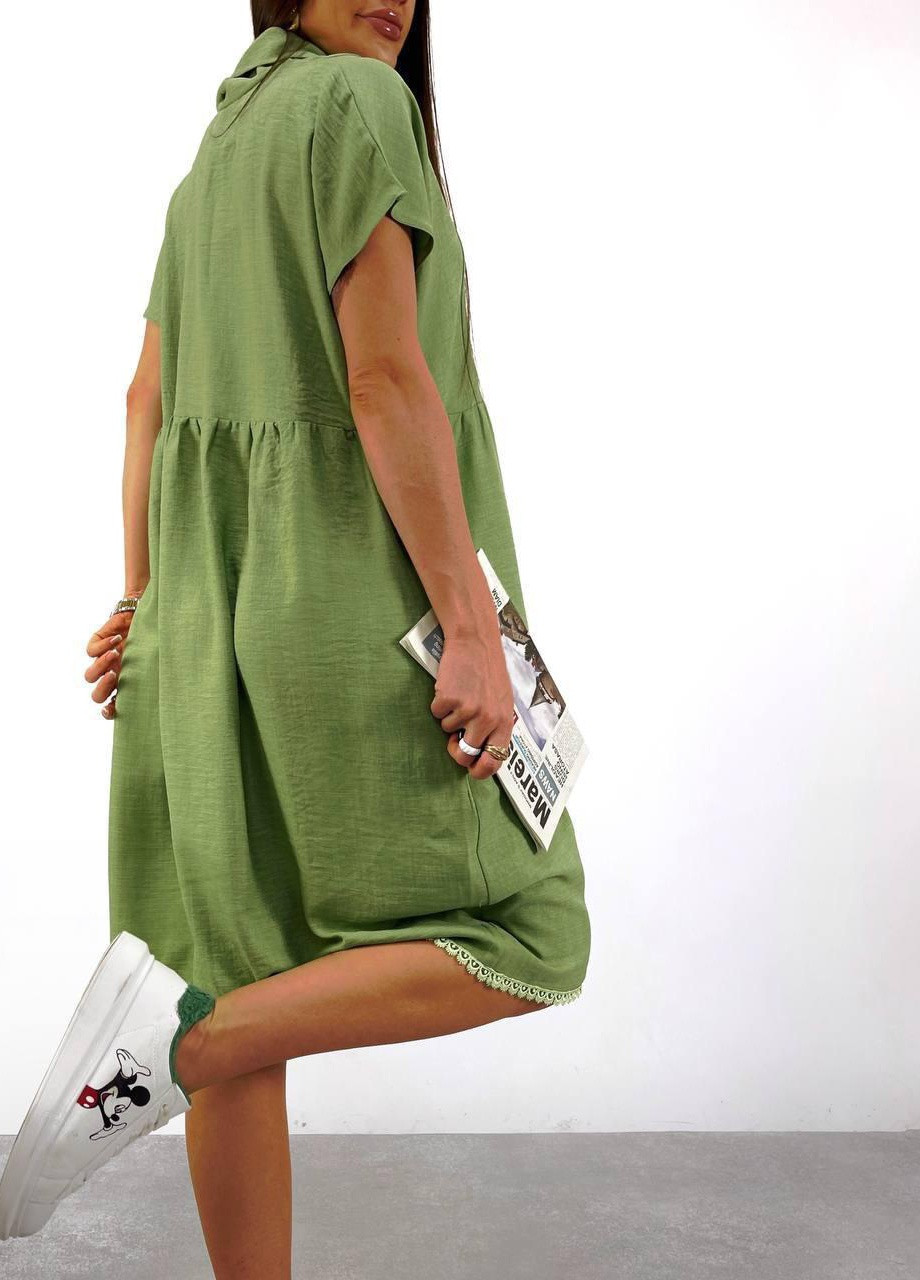 Оливкова (хакі) женское льняное платье цвет хаки р.46/48 362858 New Trend
