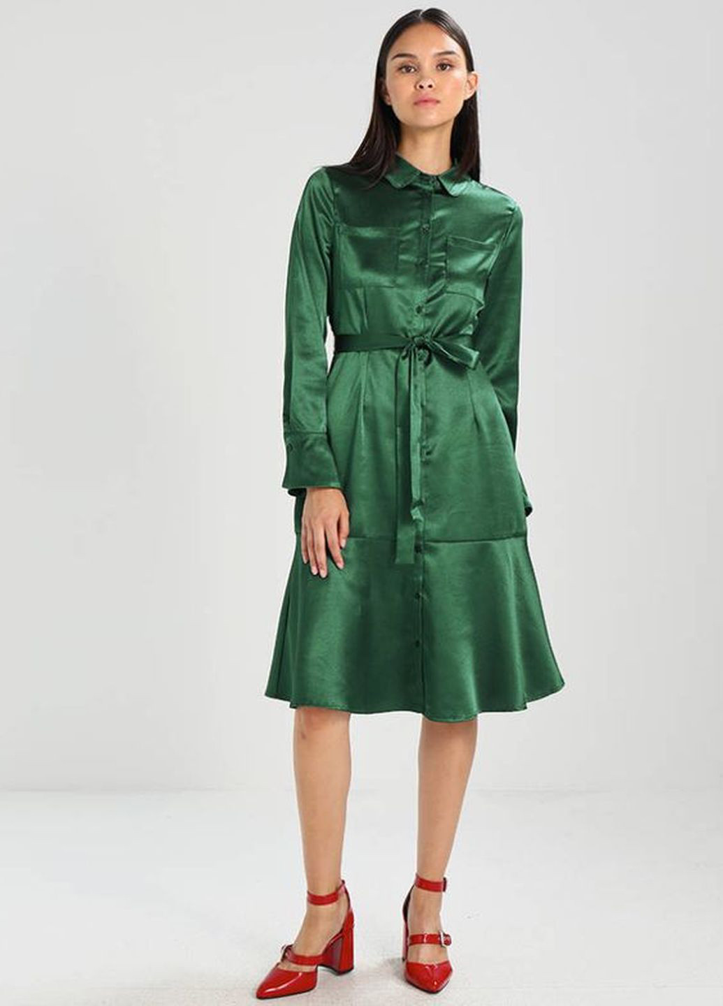 Темно-зеленое кэжуал платье рубашка MINT&BERRY однотонное