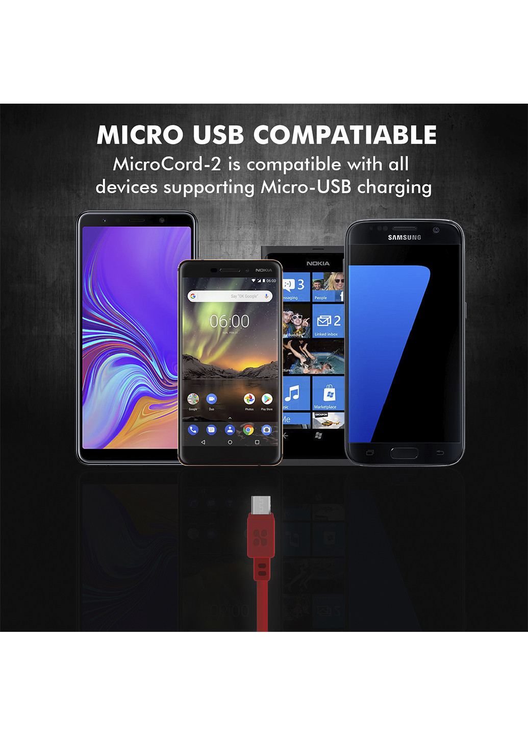 Кабель MicroCord-2 USB - microUSB 2 м Maroon Promate microcord-2.maroon (188706506)