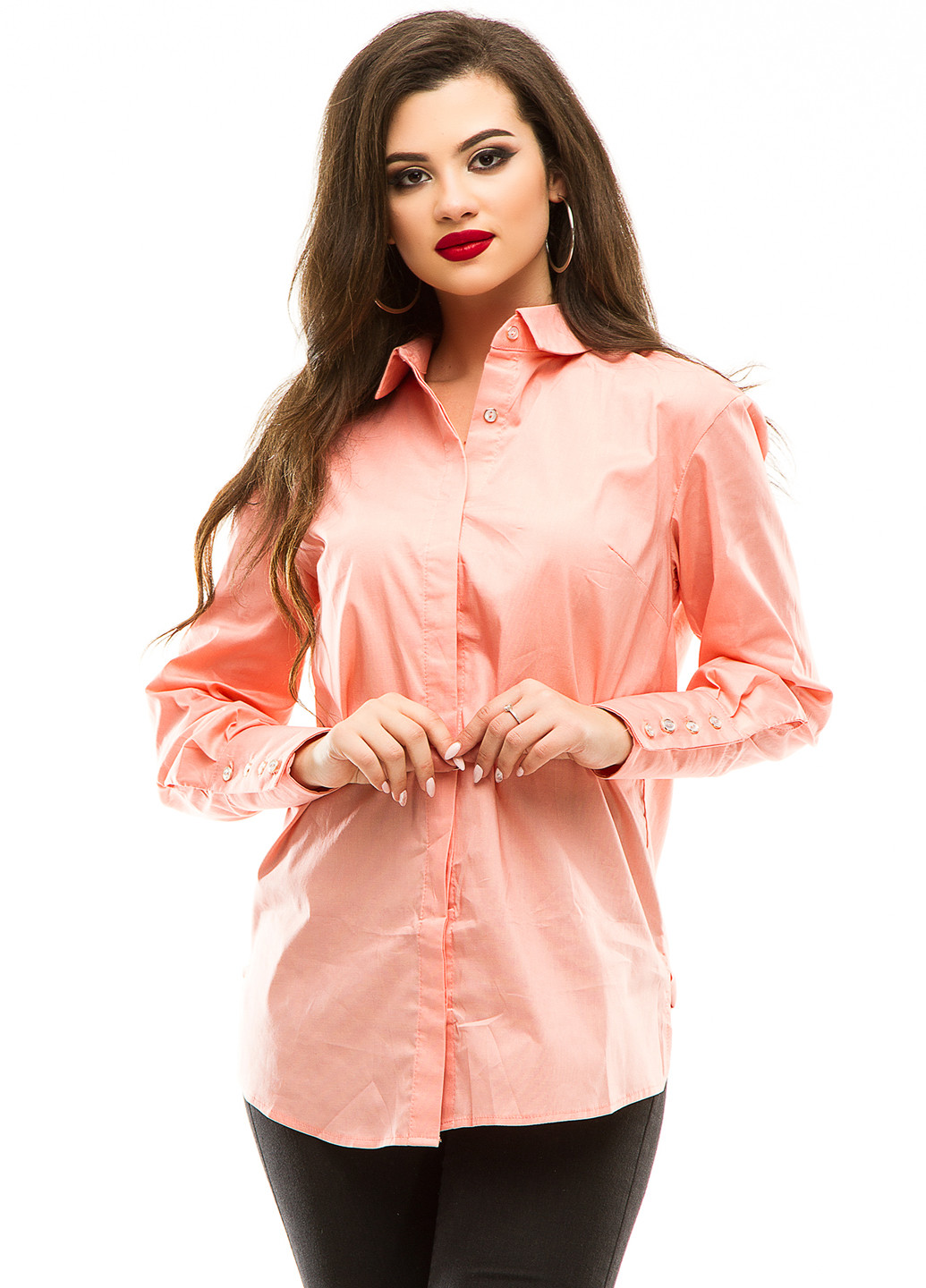 Светло-розовая кэжуал рубашка однотонная Lady Style