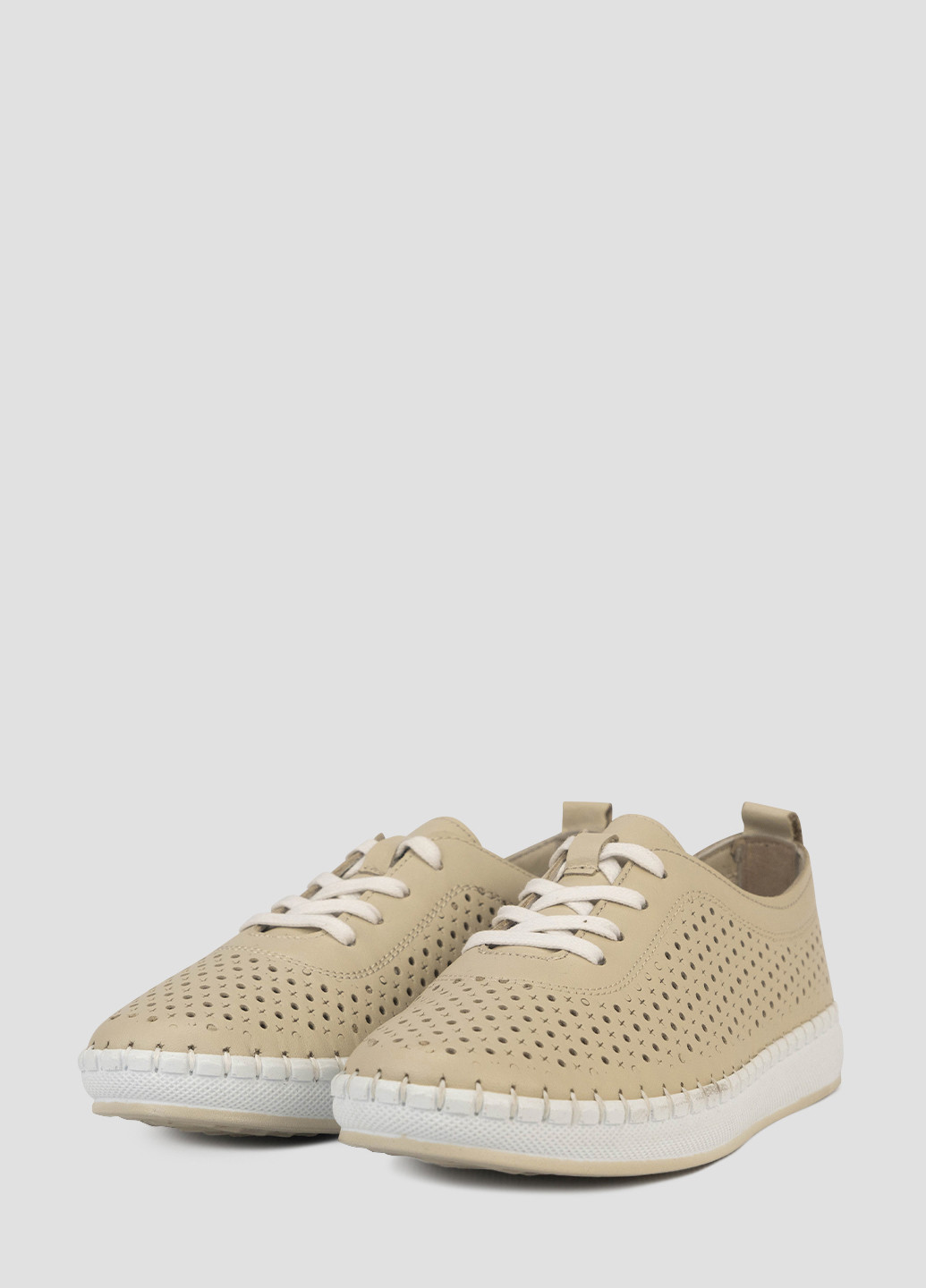 Бежевые мокасины Springer с белой подошвой, с перфорацией