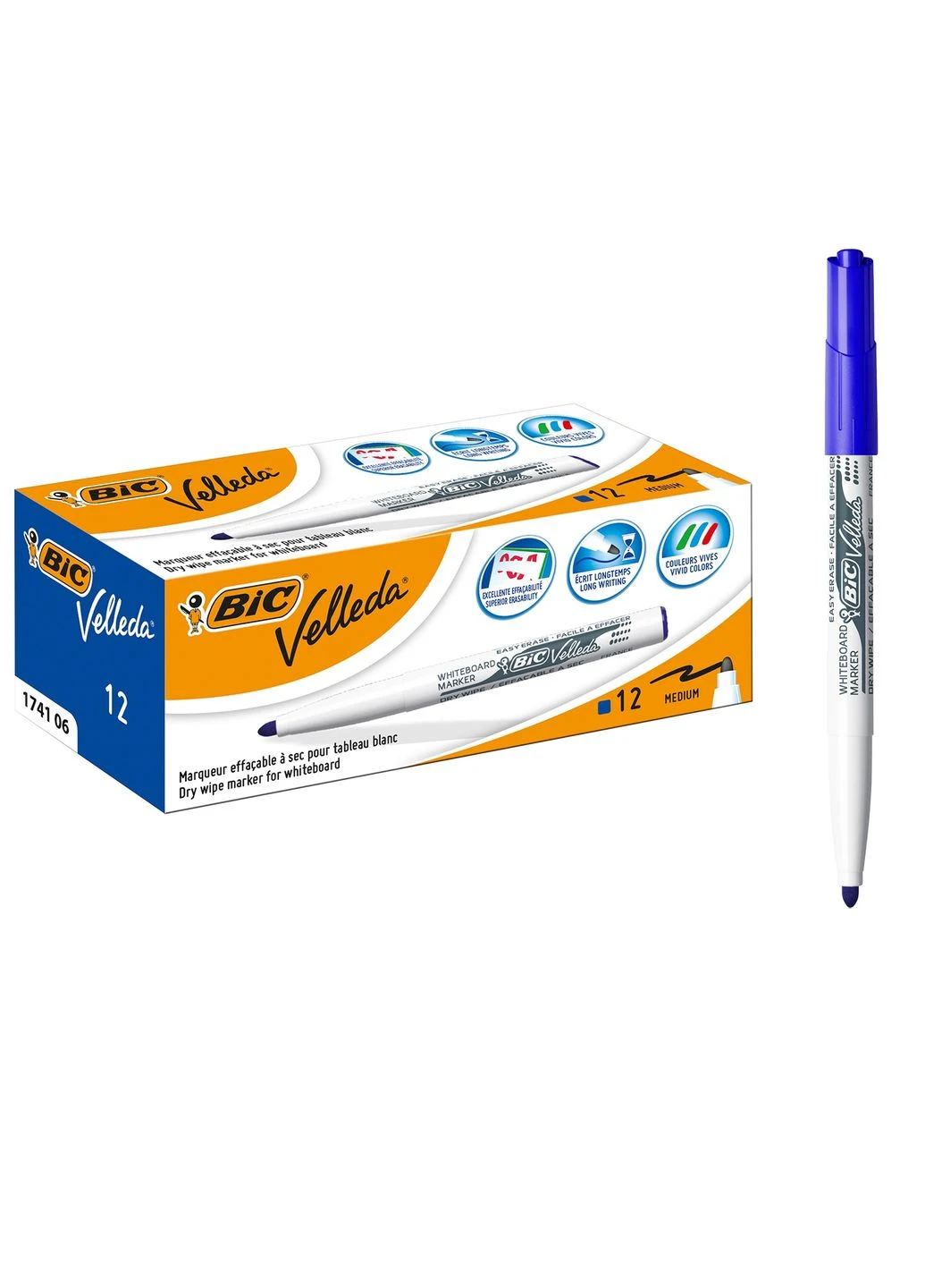 Набір маркерів для дошок сухостираємих 12 шт Синіх Bic (249003604)