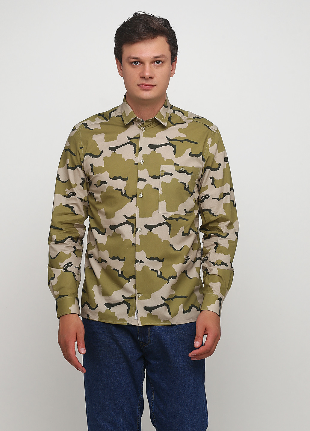 Оливковая кэжуал рубашка камуфляжная Minimum
