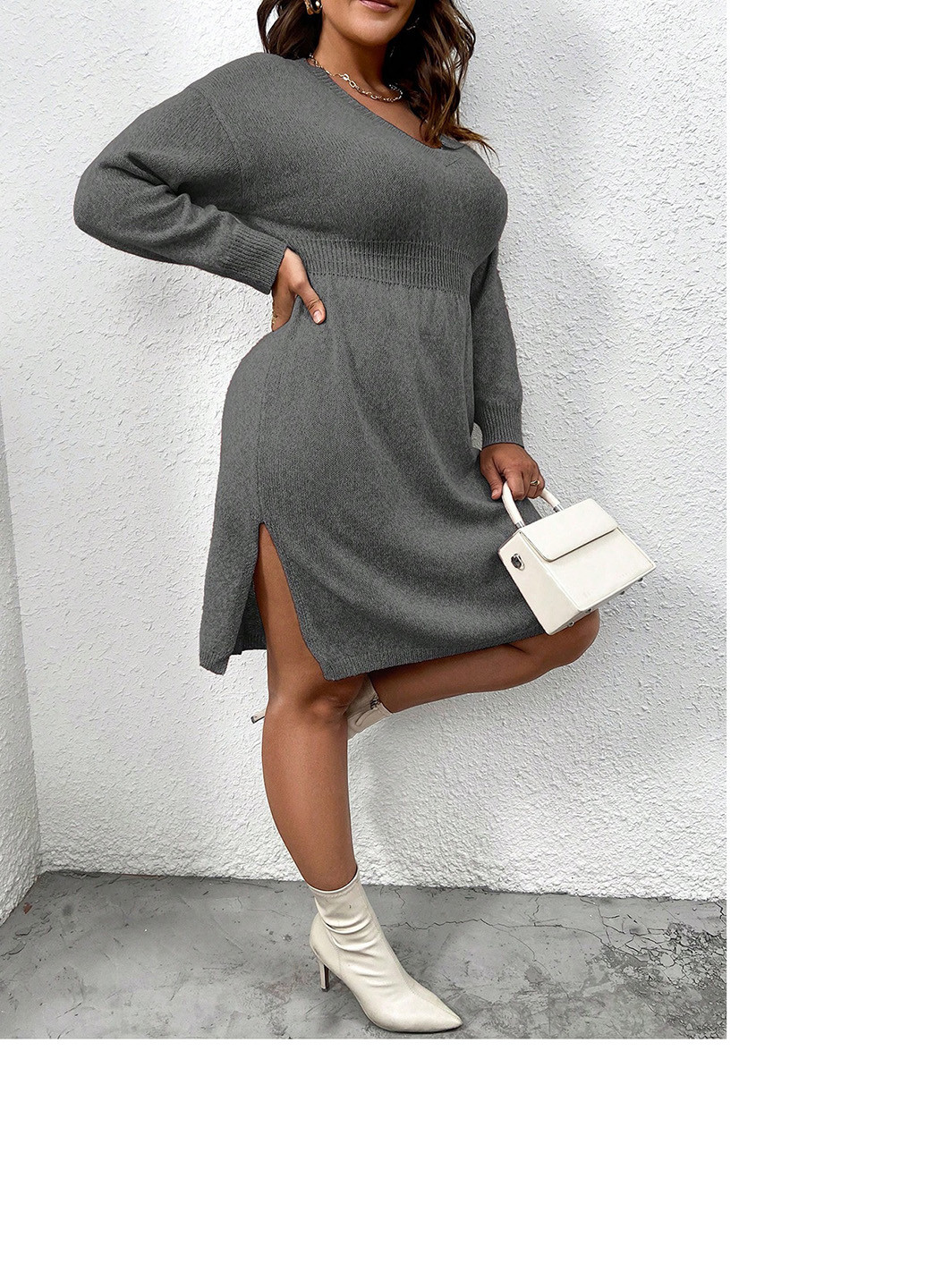 Темно-серое кэжуал платье платье-свитер SHEIN однотонное