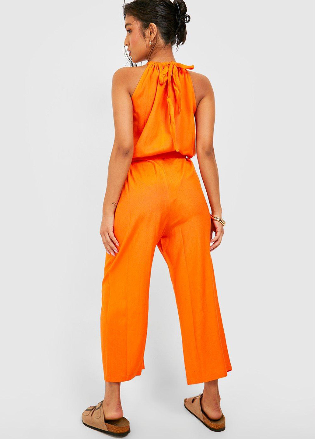 Комбінезон Boohoo комбінезон-брюки однотонний помаранчевий кежуал льон, віскоза