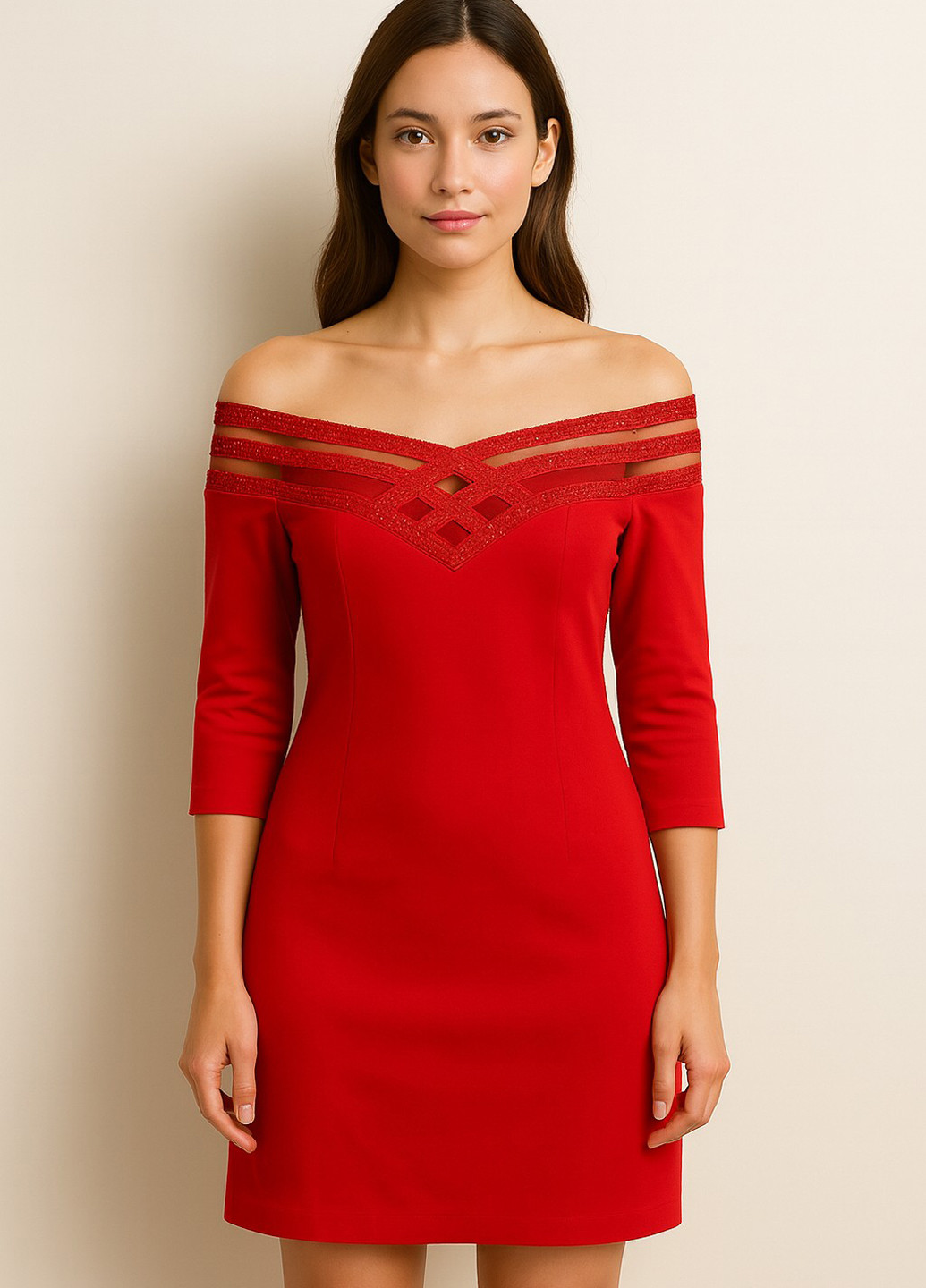 Червона святковий сукня з відкритими плечима, футляр Sassofono однотонна