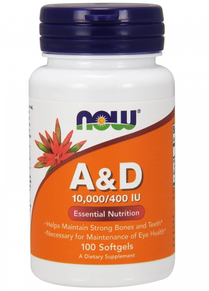 Вітамін А та Д Vitamin A & D 10,000/400 IU 100 softgels Now (254916598)
