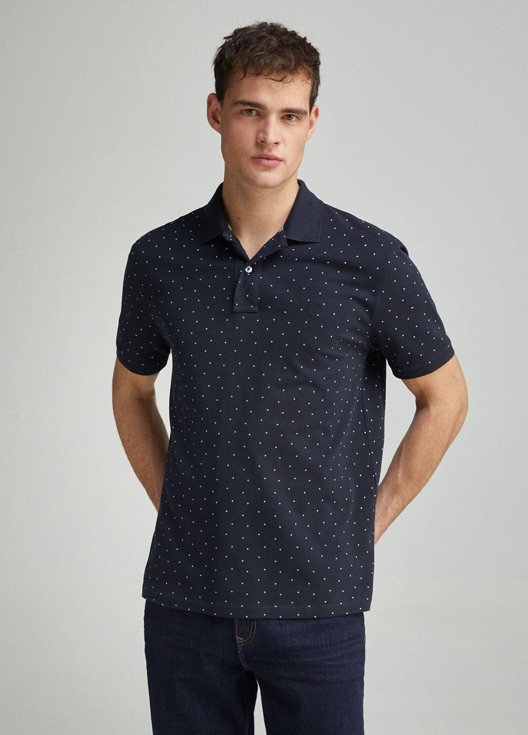Темно-синяя футболка-поло для мужчин Springfield в горошек