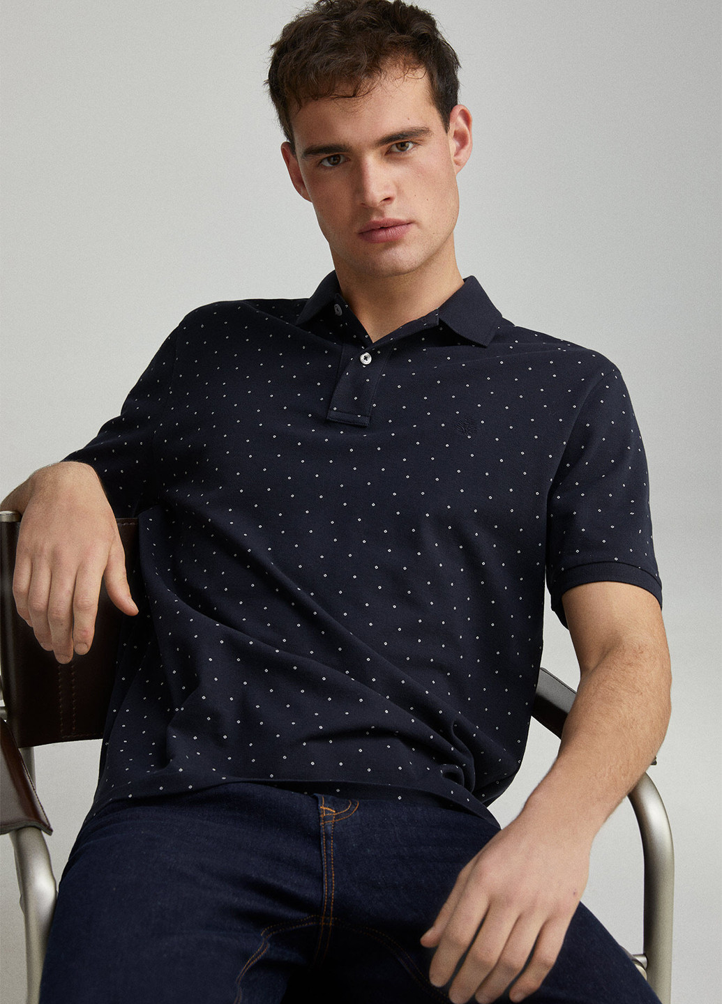 Темно-синяя футболка-поло для мужчин Springfield в горошек