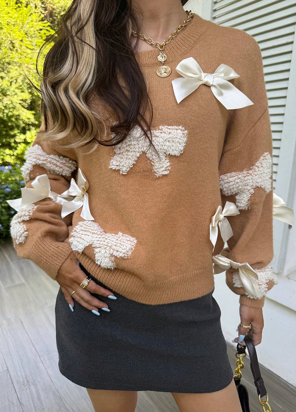 Кофейный демисезонный джемпер джемпер SHEIN
