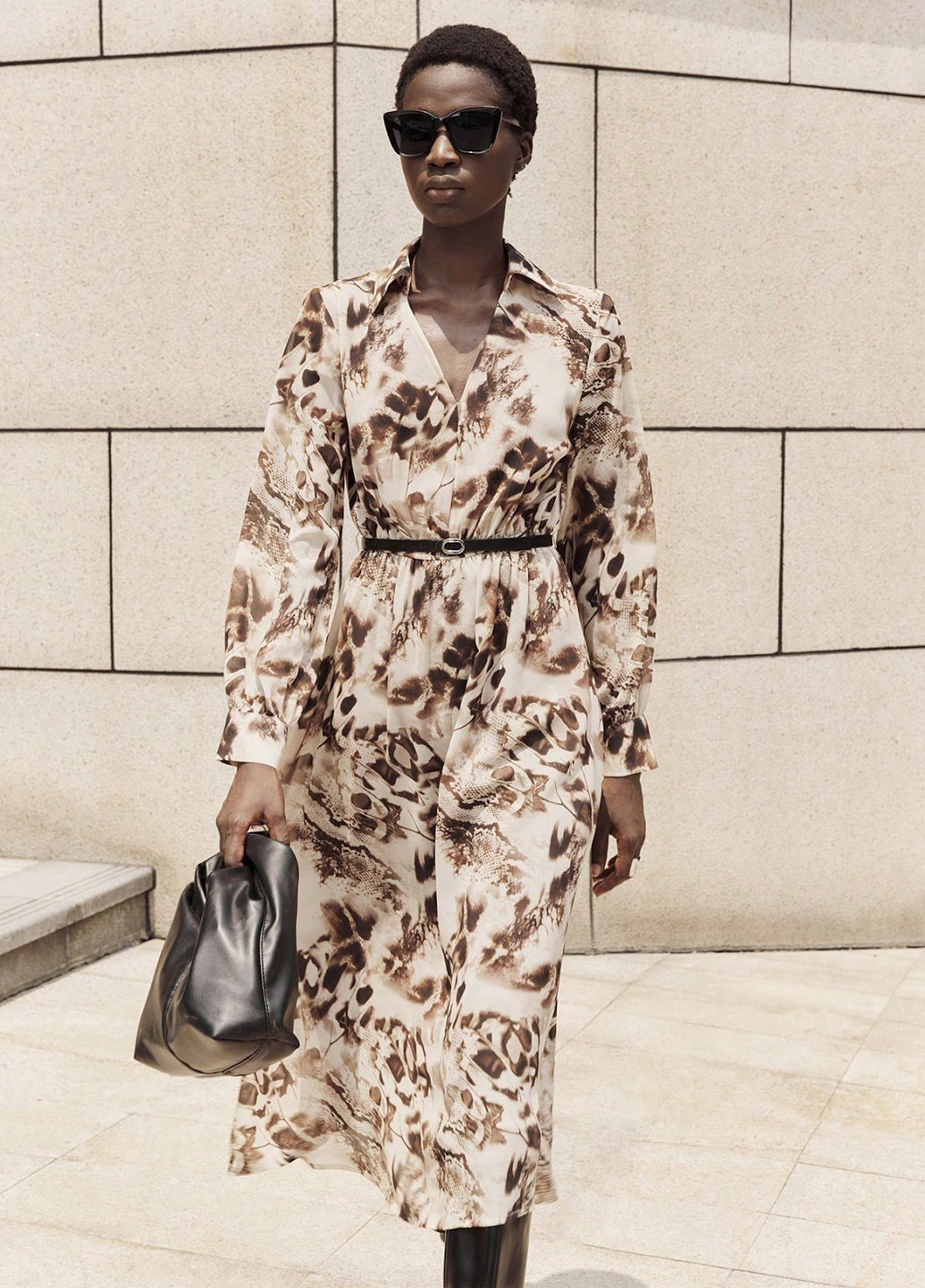 Коричневое кэжуал платье а-силуэт SHEIN леопардовый