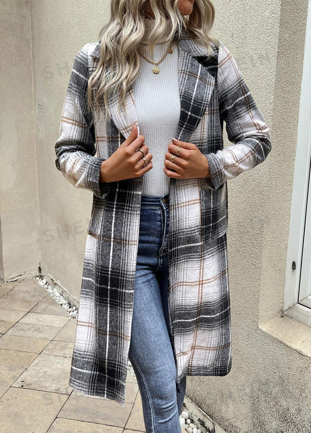 Сіре демісезонне Пальто однобортне SHEIN