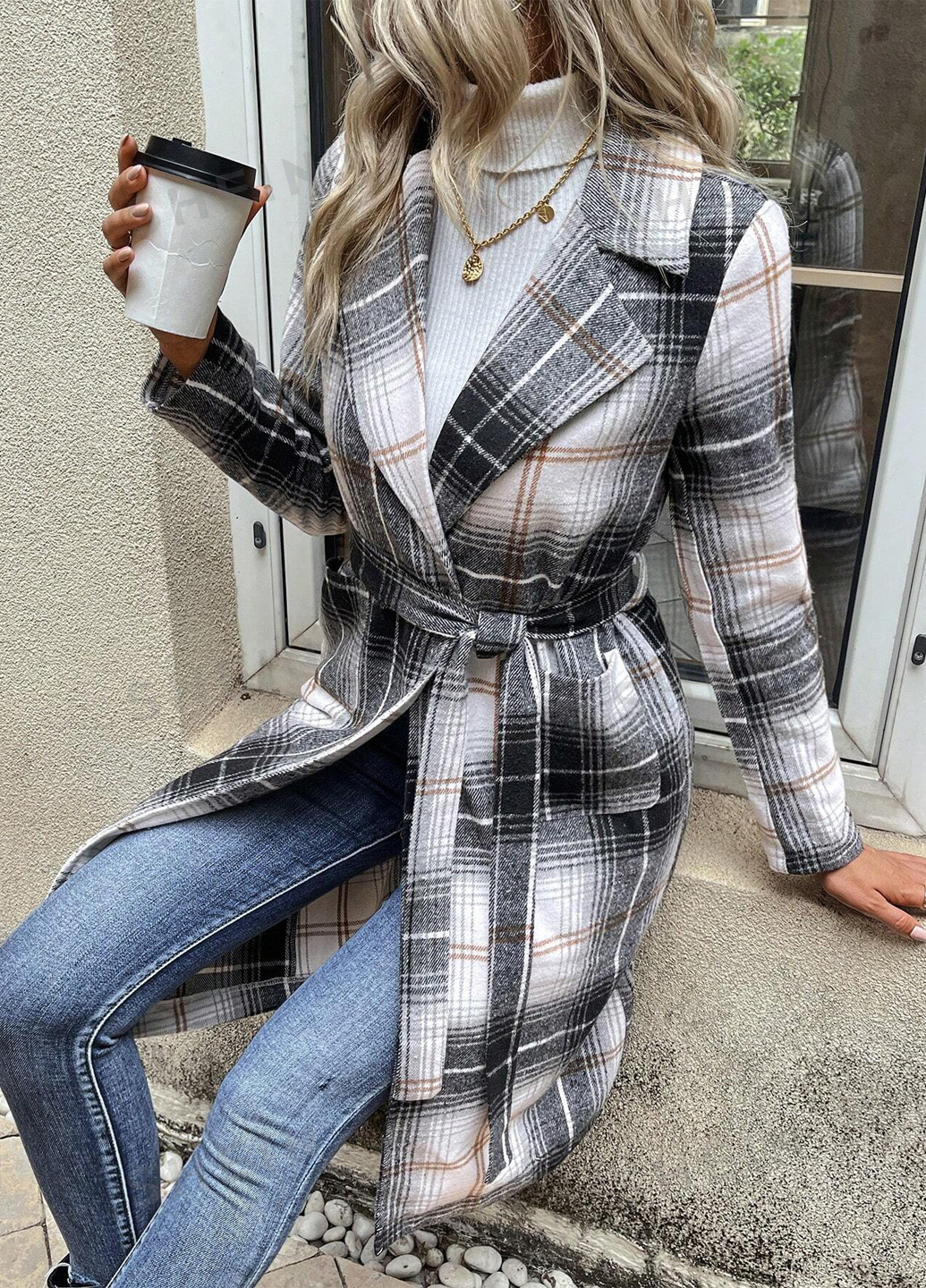 Сіре демісезонне Пальто однобортне SHEIN