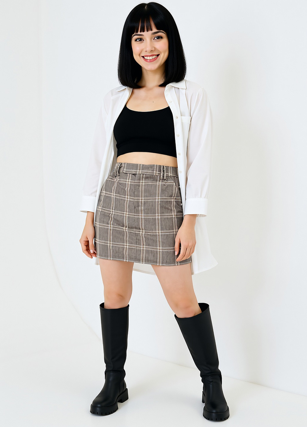 Бежевая кэжуал в клетку юбка Sinsay