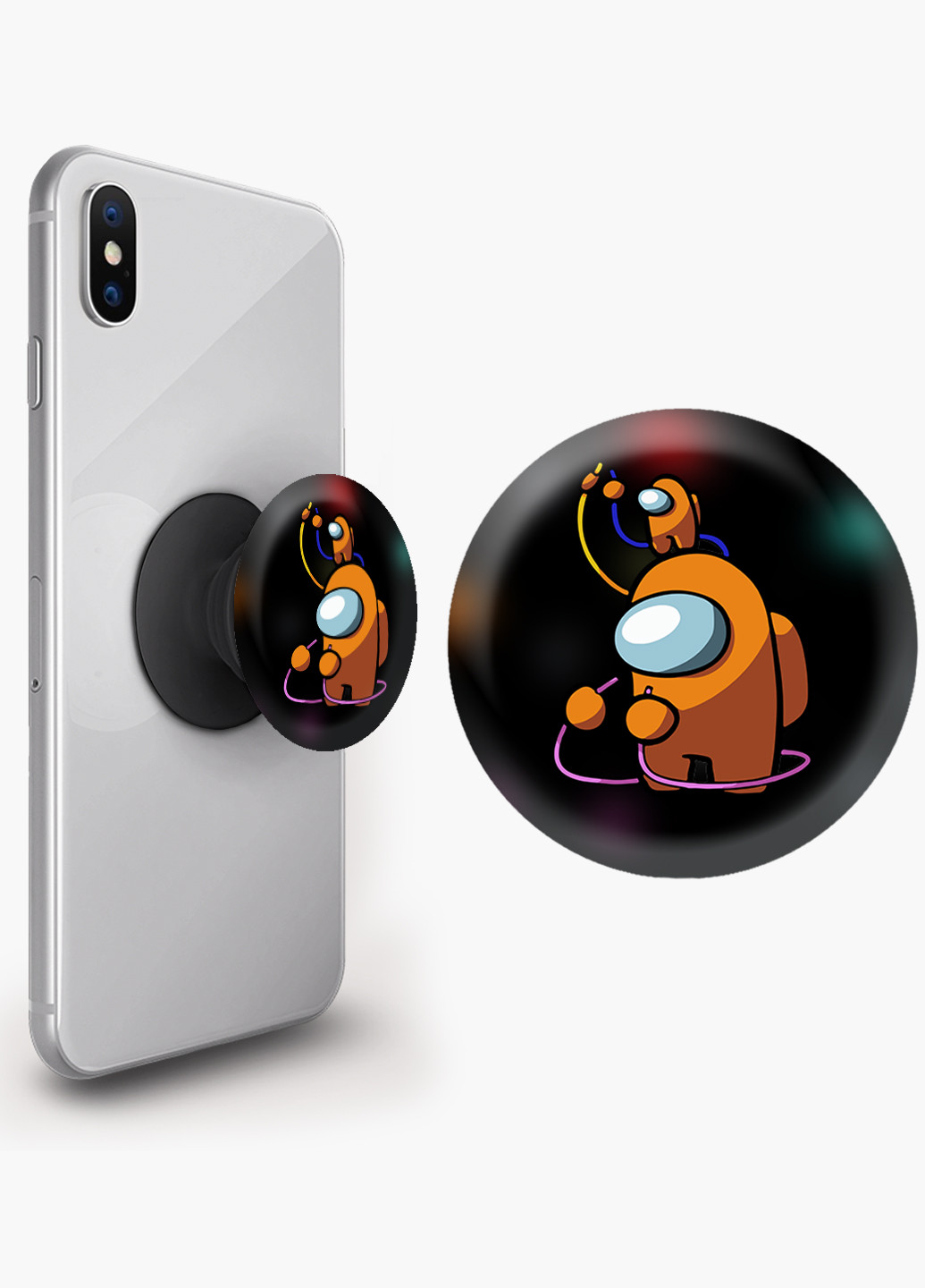 Попсокет (Popsockets) держатель для смартфона Амонг Ас Оранжевый (Among Us Orange) (8754-2413) Черный MobiPrint (216836470)